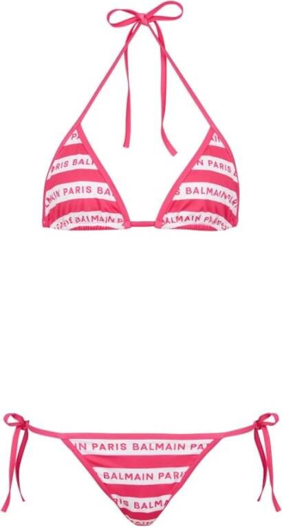 Balmain Raspberry Pink Logo-Print Bikini Set Pink Dames