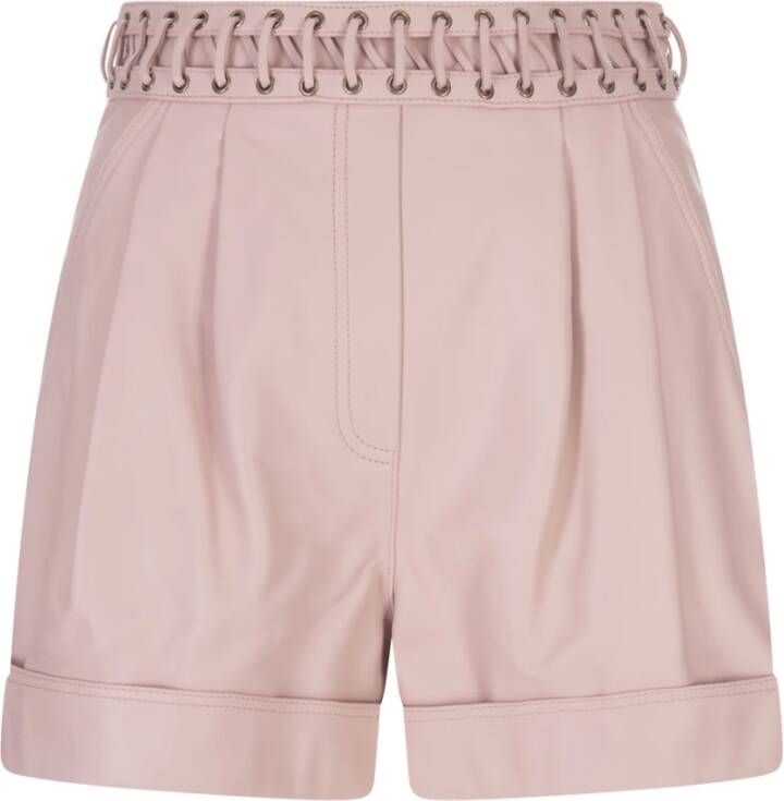 Balmain Roze Leren Geplooide Shorts Roze Dames