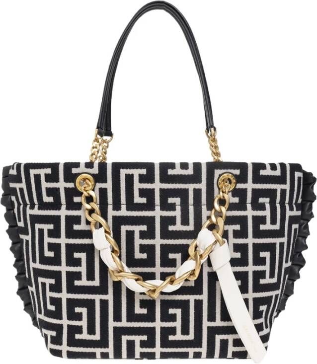 Balmain 1945 Zachte Tote tas met jacquard monogram Black Dames