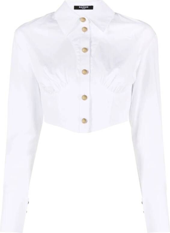 Balmain Witte Katoenen Overhemd met Gouden Knopen White Dames