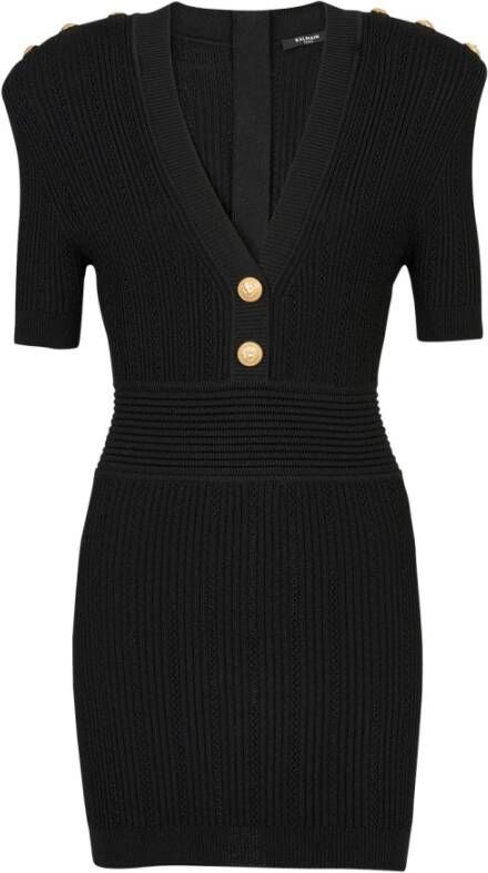 Balmain Korte ecologisch ontworpen gebreide jurk Black Dames