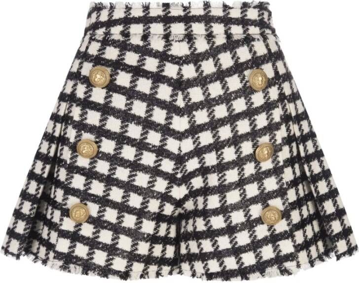 Balmain Witte Tweed Shorts met Zwart Schotse Ruit Patroon White Dames