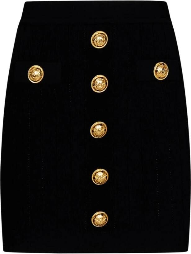 Balmain Zwarte korte rok met hoge taille en gouden metalen details Zwart Dames