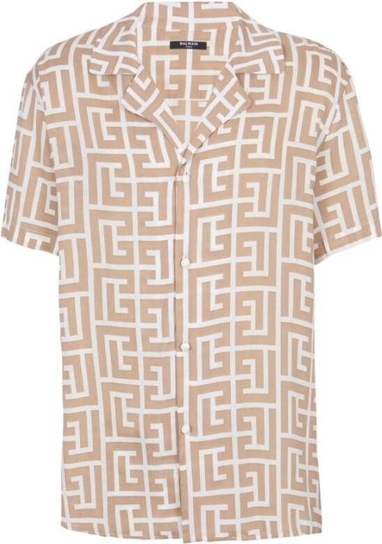Balmain Bedrukte vloeiende blouse met monogram Brown Heren