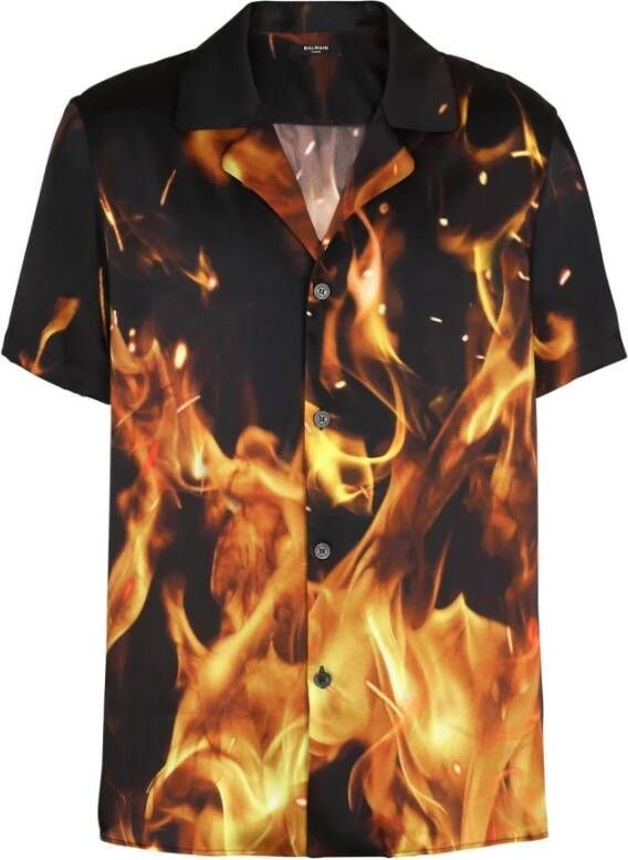 Balmain Pyjama-geïnspireerde bedrukte blouse Fire Orange Heren