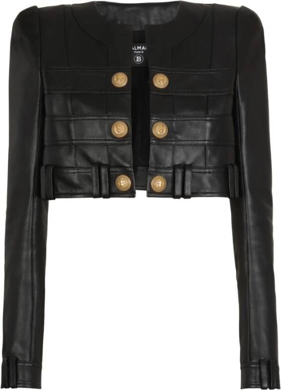 Balmain Short soft leather jacket Zwart Dames