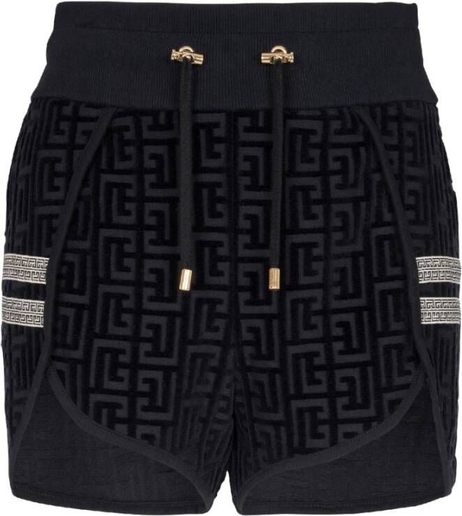 Balmain Monogram fluwelen shorts Black Dames