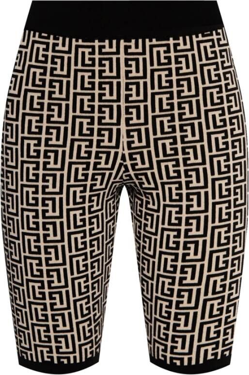 Balmain Bicolor jacquard gebreide shorts met monogram Black Dames
