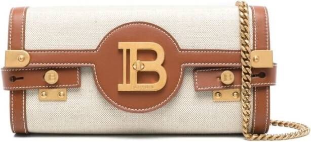 Balmain B-Buzz 23 leather and canvas clutch bag Brown Dames