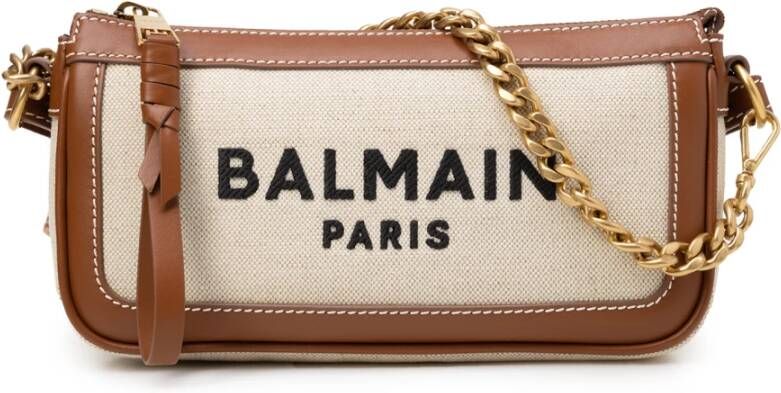 Balmain Pochettes Canvas B-Army pouch with leather inserts in bruin