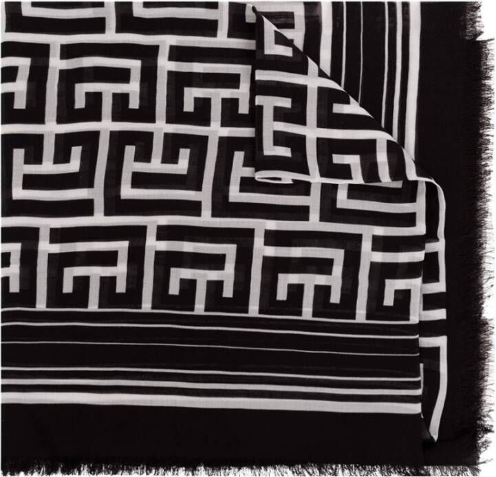 Balmain Modal scarf with monogram pattern Zwart Heren