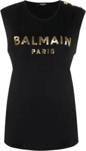 Balmain Sleeveless Top With Logo Zwart Dames