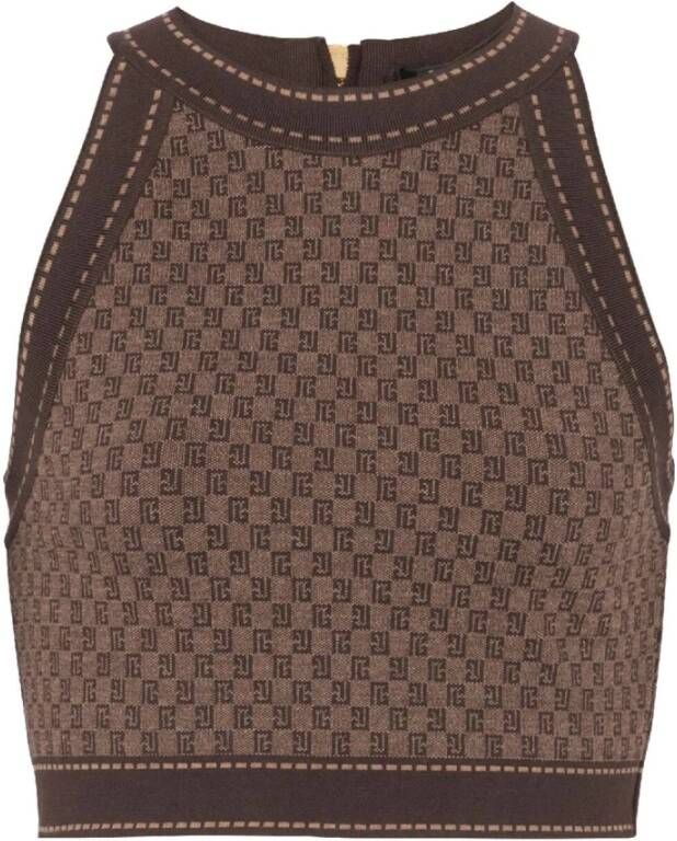 Balmain Bruine Monogram Jacquard Crop Top Brown Dames