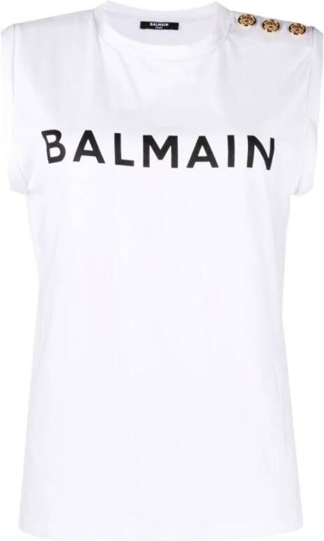 Balmain Eco-verantwoord katoenen T-shirt met logo print White Dames