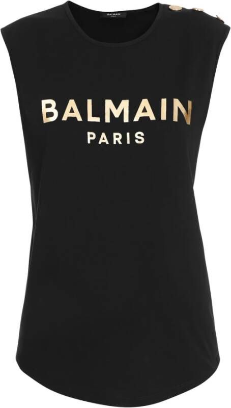 Balmain Katoenen T-shirt met logo print Yellow White Dames