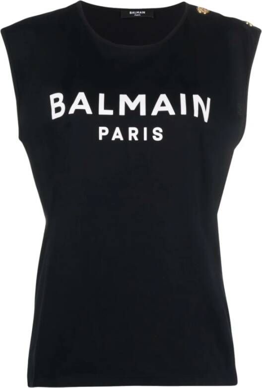 Balmain Katoenen T-shirt met logoprint Black Dames