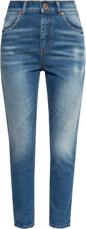 Balmain Slim-fit denim jeans met gouden details Blue Dames