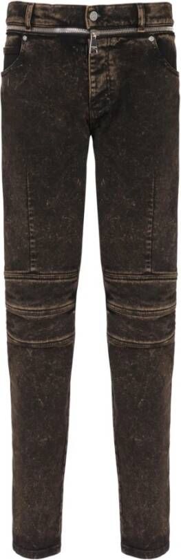 Balmain Slim-fit jeans met ritssluiting riem Zwart Heren