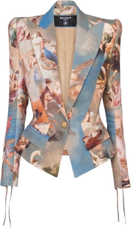 Balmain Slim-fit Sky printed canvas jacket Meerkleurig Dames