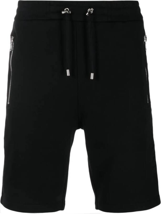 Balmain Katoenen shorts met reliëf logo Black Heren
