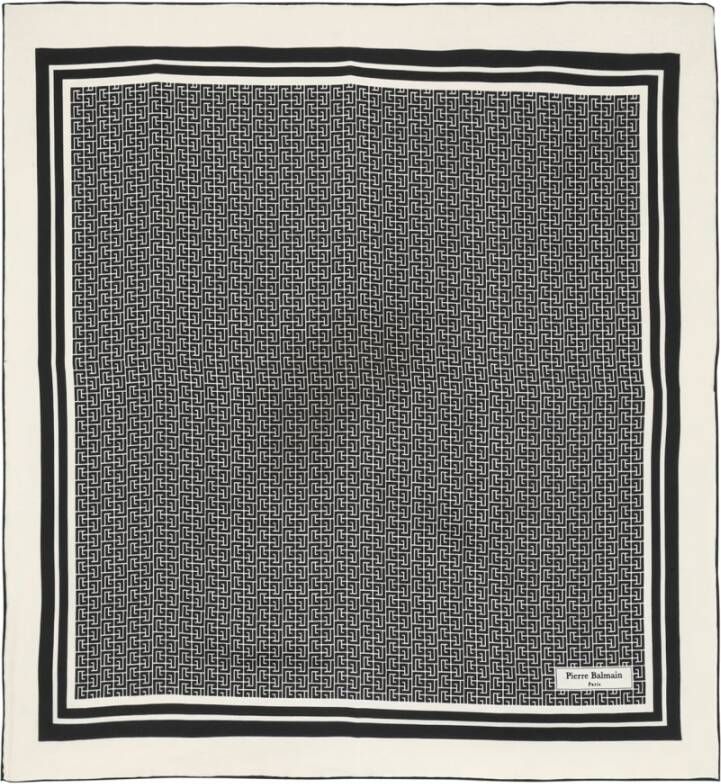 Balmain Square silk scarf with monogram print Zwart Dames