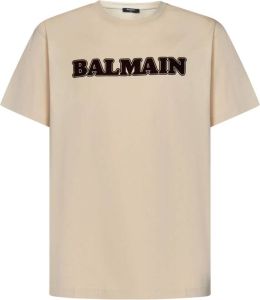 Balmain Beige Geribbelde Crewneck T-shirts en Polos Beige Heren