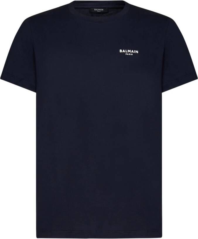 Balmain Blauwe Geribbelde Crew Neck T-shirts en Polos Blue Heren