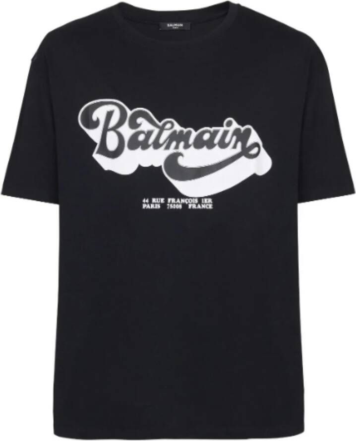 Balmain Zwarte biologisch katoenen T-shirt met jaren '70 logo print Black Heren