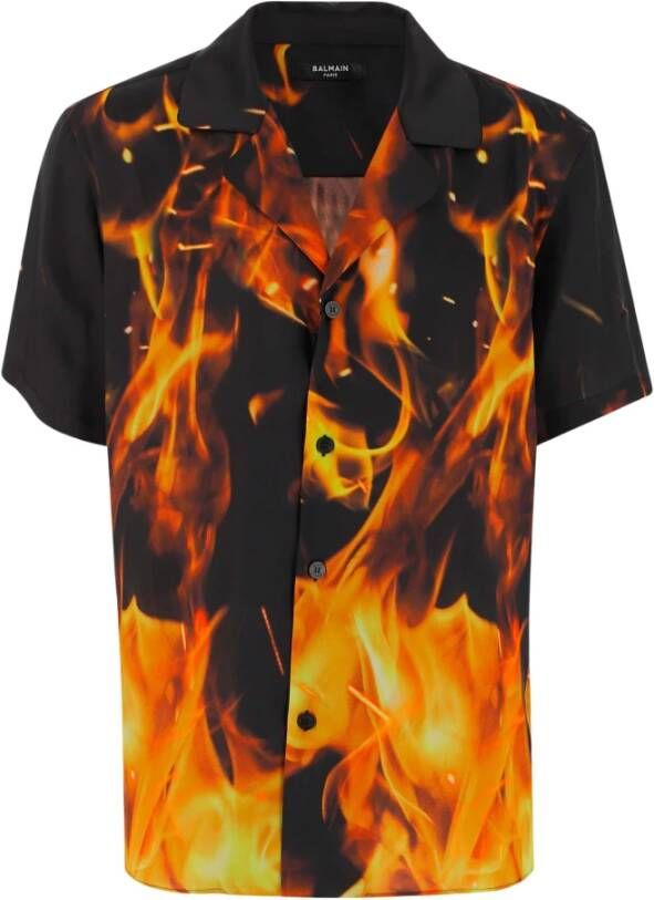 Balmain Stoer kort mouw overhemd met vuurprint Meerkleurig Heren