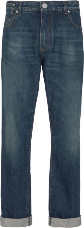 Balmain Rechte Jeans in Blauwe Denim met Medium Hoge Taille Blauw Heren