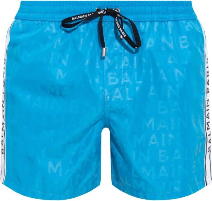 Balmain Strandshorts met logo patroon Blauw Heren