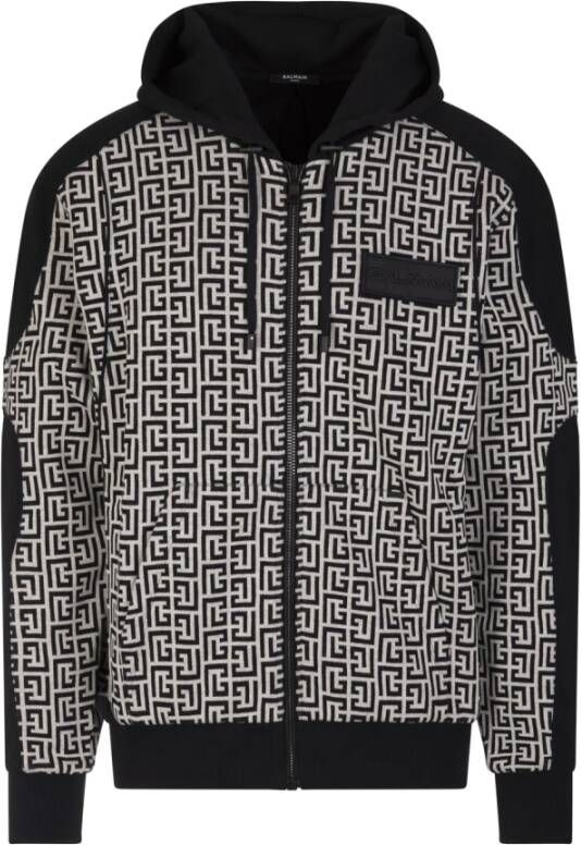 Balmain Monogram Logo Sweatshirt met rits Black Heren