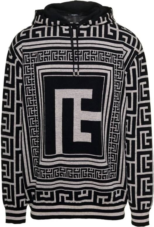 Balmain Zwart Oversize Monogram Sweatshirt Black Heren