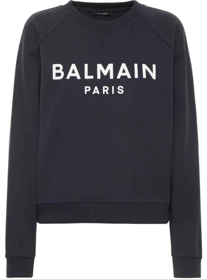 Balmain Blauwe katoenen sweater met logo-print Blue Dames