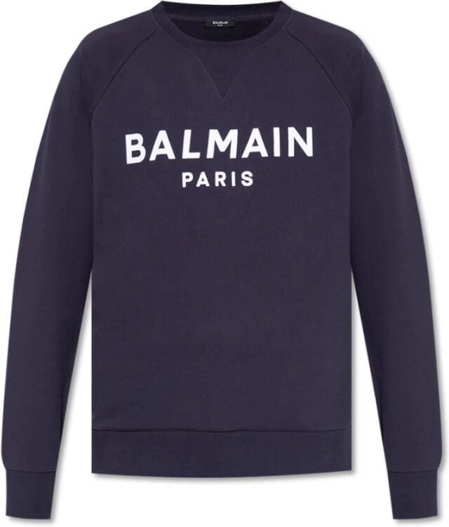 Balmain Katoenen sweatshirt met flock Paris-logo Blue Heren