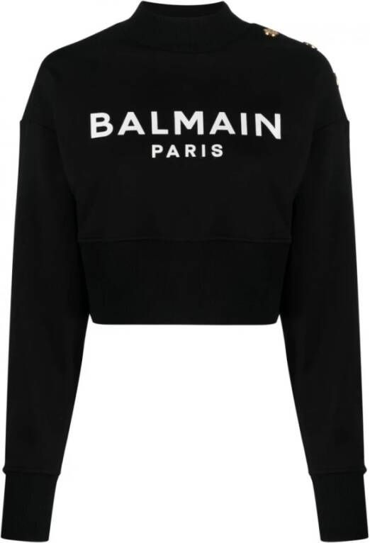 Balmain Katoenen cropped sweatshirt met logoprint Black Dames