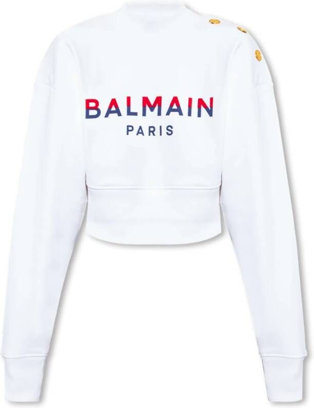 Balmain Kort Sweatshirt met Flock Paris Print White Dames