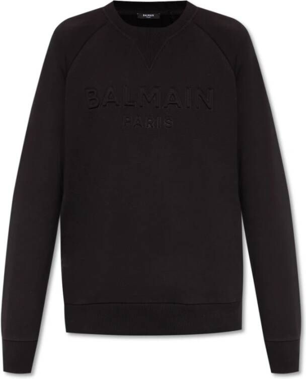 Balmain Katoenen sweatshirt met reliëf logo Cotton sweatshirt with embossed logo Black Heren