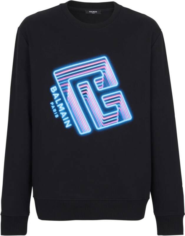 Balmain Sweatshirt met neon logo print Black Heren