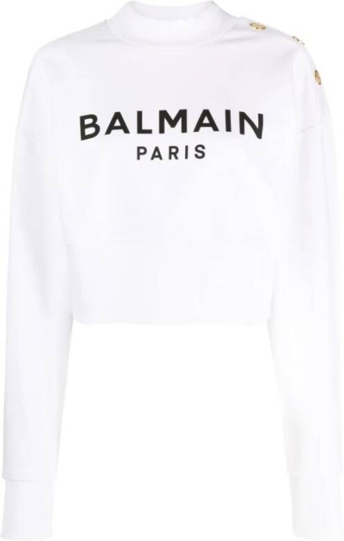Balmain Logo-Print Cropped Sweatshirt White Dames