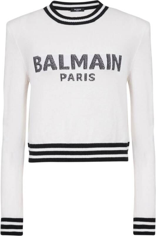 Balmain Sweatshirts Bijgesneden wollen sweatshirt met logo White Black Dames - Foto 7