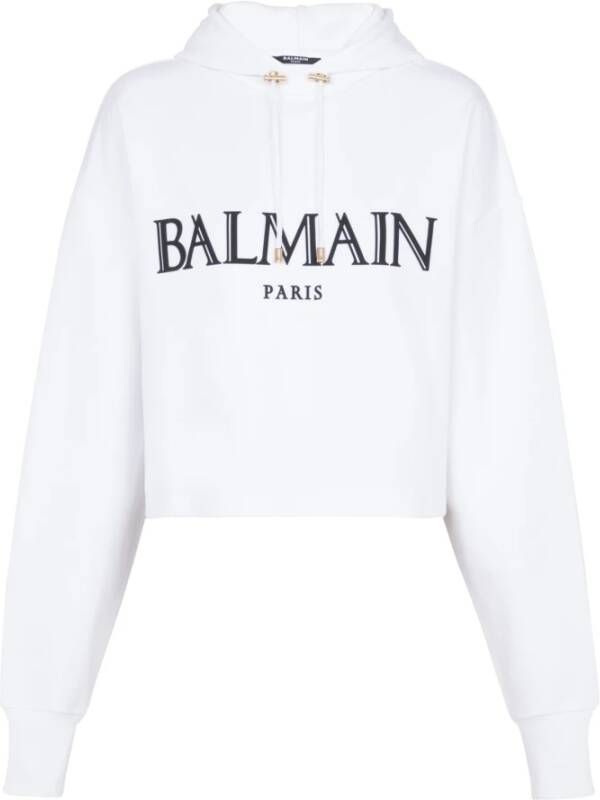 Balmain Korte hoodie met Romeins rubberen logo Wit Dames