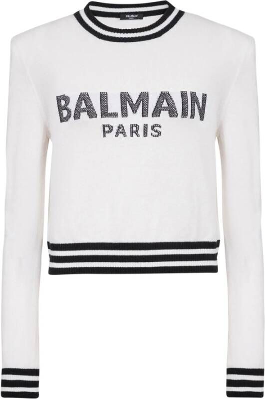 Balmain Sweatshirts Bijgesneden wollen sweatshirt met logo White Black Dames