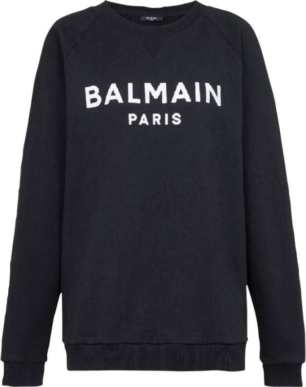Balmain Katoenen sweatshirt met ecologisch ontwerp en flocklogo. Black Dames