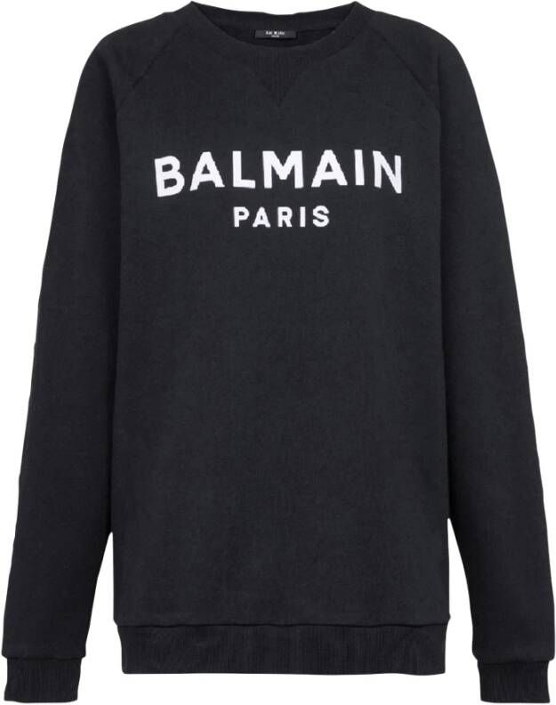 Balmain Katoenen sweatshirt met ecologisch ontwerp en flocklogo. Black Dames