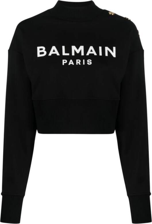 Balmain Zwart Logo-Print Cropped Sweatshirt Black Dames