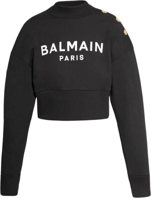 Balmain Ecologisch verantwoorde katoenen cropped sweatshirt met logo print Black Dames