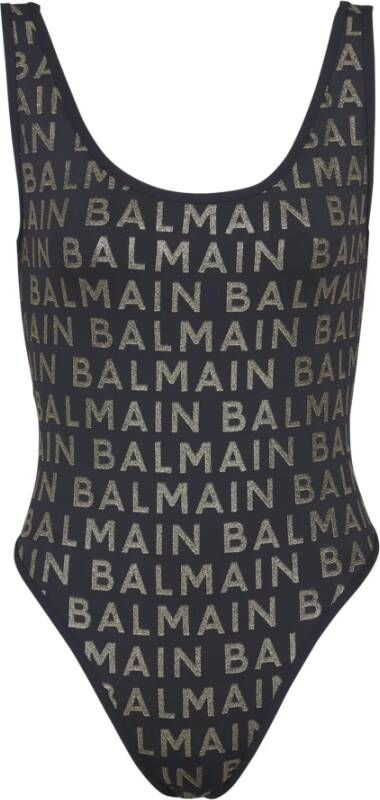 Balmain Swimsuit with logos Zwart Dames