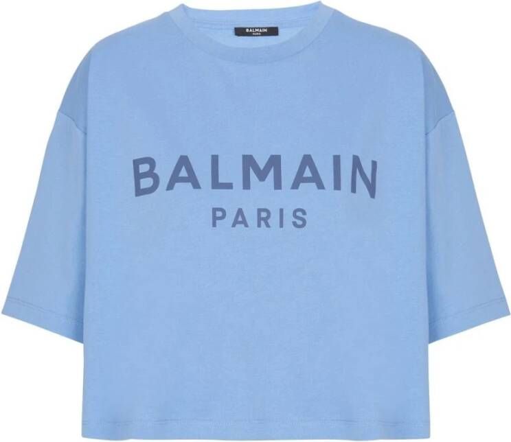 Balmain Heldere Blauwe Dames Crop T-Shirt Blauw Dames