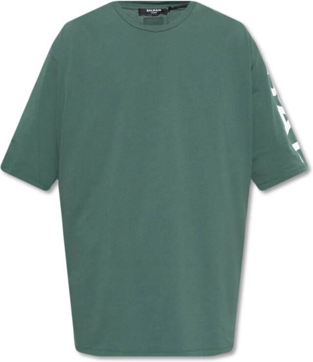 Balmain Polo Shirts Oversized ecologisch ontworpen katoenen T-shirt met logoprint White Green Heren